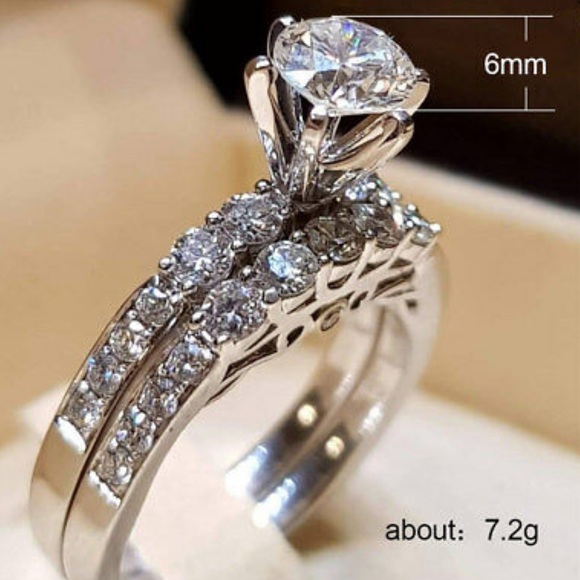 NWT 925 Silver Wedding Set White Sapphire Ring - Picture 2 of 5